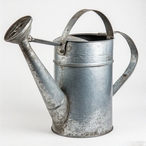 Arrosoir galvanisé de style campagnard français avec buse inclinée et aspect forgé classique - Product Image 1