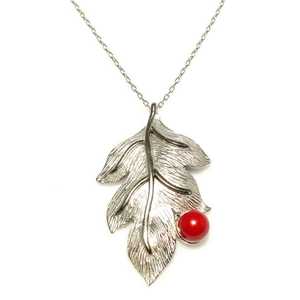 Colgante Religioso de Plata de Ley 925 con Hoja de Jesús, Coral Blanco y Rojo, Joyería de Platino, Jade y Oro Rosa - Product Image 2