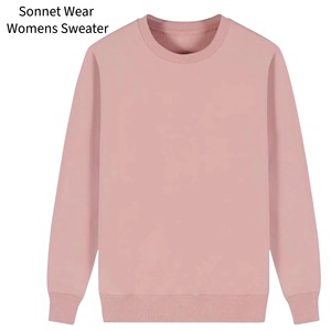 Pull décontracté pour femme 100 % coton à col rond, coupe ample, manches longues, motif uni - Product Image 1