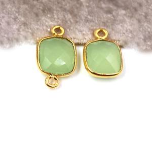 925 Sterling Silver 8x10mm Naturel Vert Prehnite Octogone Coussin Lunette Réglage Simple Boucle Lien Charme Connecteurs Faire Des Bijoux - Product Image 4