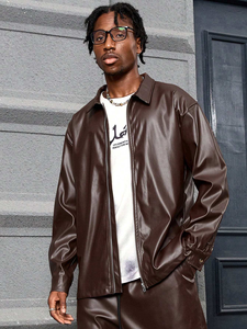 5XL Tallas grandes Vintage Stand Collar Cremallera Montar Cárdigan Chaqueta Motocicleta Casual Cuero Bolsillo Bomber Hombres Chaqueta - Product Image 3