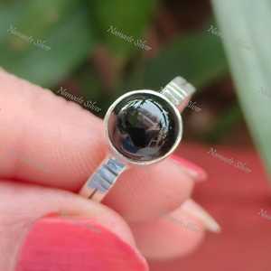 Bague en onyx noir en argent sterling 925 : Bague artisanale avec pierre précieuse ronde - Product Image 3