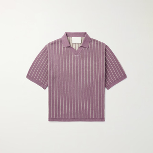 Venta al por mayor de camisa de polo sólida 100% para hombre de manga corta transpirable suelta base informal etiqueta personalizada de punto a rayas etiqueta personalizada - Product Image 1