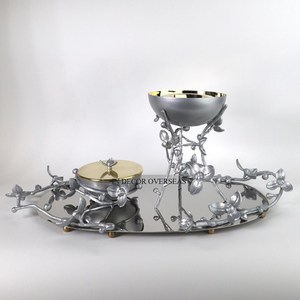 Heavy Duty Métal Argent Brillant Miroir Poli Fleurs Designer & Or Placage Encens Bakhoor Brûleur Aroma Diffuseur Fournitures - Product Image 1