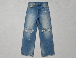 Jean baggy déchiré et délavé pour homme, coupe ample, style vintage, streetwear, hip-hop, mode urbaine décontractée, durable - Product Image 1