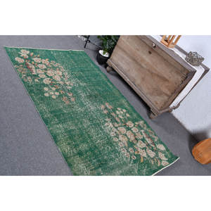 Vintage 37X64 pies Verde Beige Alfombra turca Clásica Área grande Seagrass Lana Rectángulo Patchwork Patrón Látex para uso en el pasillo - Product Image 4