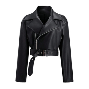 Chaqueta Corta de Motociclista a Cuadros para Mujer, de Cuero Genuino, Hecha a Medida, Ecológica, para Otoño - Product Image 1