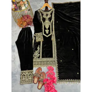 Ensemble haut et dupatta palazzo brodé pour femmes de marque - Product Image 2