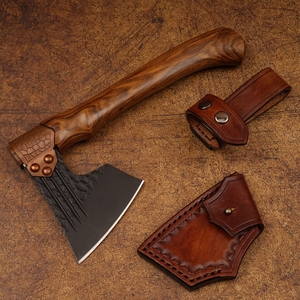 Wholesale Customized OEM ODM Cutlery Factory Multifunctional Outdoor Tools Portable High Carbon Steel Forged Long Wooden Handle - Product Image 1