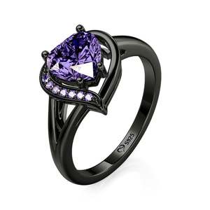 Jeulia Gothic Black Split Shank Purple Heart Cut Fashion <b>Ring</b> for Children - Product Image 1