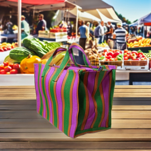 Sacs à provisions tissés à la main en plastique rayé tissé en nylon recyclé et PP fabriqués en Inde sacs de marché écologiques sacs en gros - Product Image 2