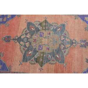 Vintage 4 X 7.3ft Turc Oriental Tapis Classique Grande Surface Laine Latex Rectangle Patchwork Design Orange Violet Exposition Couloir - Product Image 5