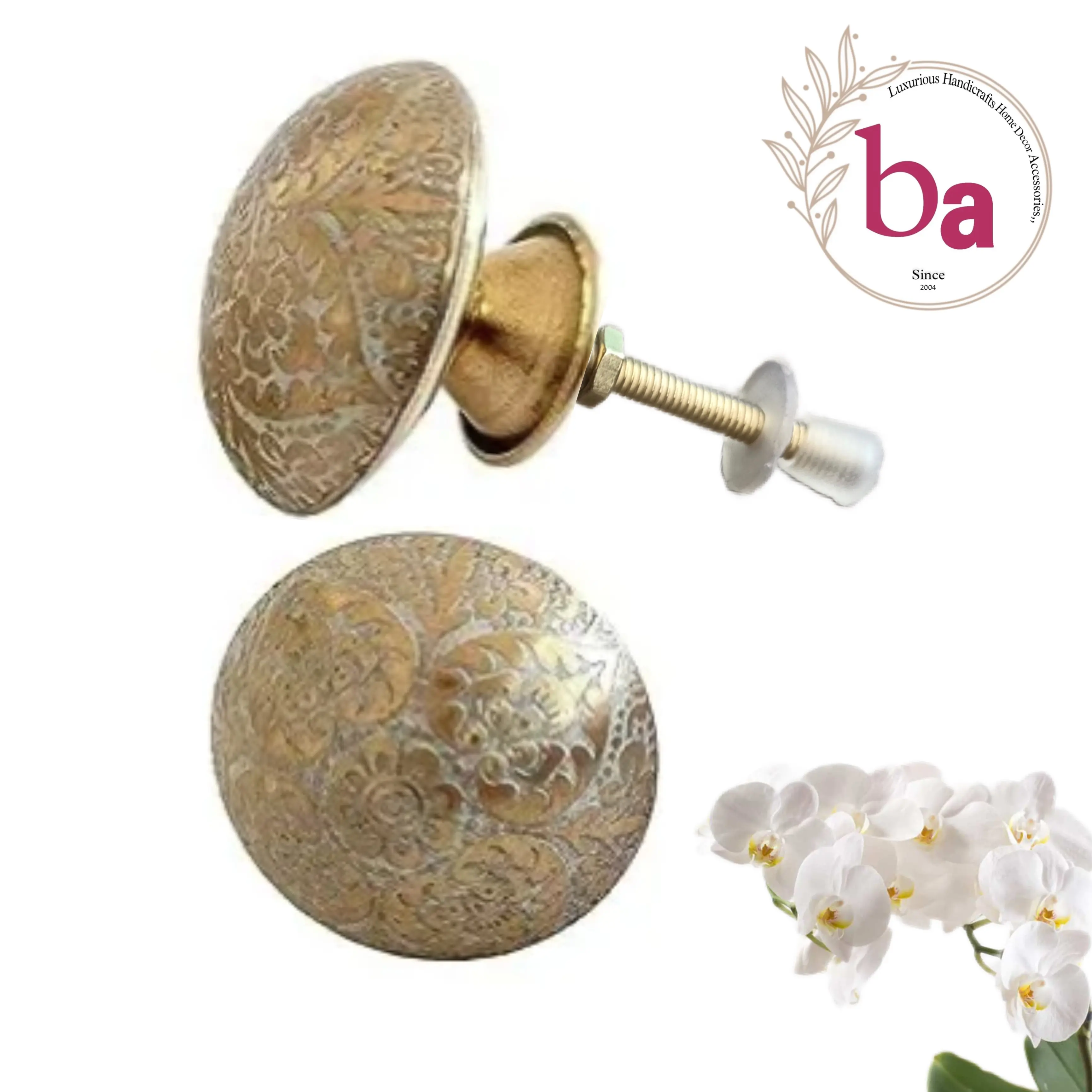 Export Quality Brass Etched knob drawer door cabinet knobs & Pull Handle [HBRMW 221]