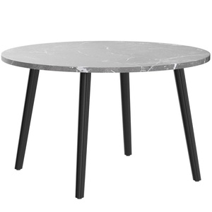Cette table basse comporte un dessus de table rond fini dans un modèle de marbre gris de faux - Product Image 6