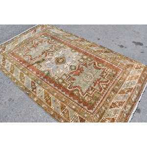 Alfombra de lana clásica marrón Beige de 4,7x8,2 pies, diseño turco de retazos para entrada, sala de estar o dormitorio, respaldo de látex - Product Image 4