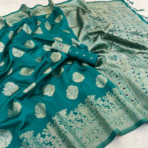 Saree de haute qualité en soie banarasi traditionnelle indienne pour la fête de mariage tenue de mariage meilleure vente Look royal toutes les saisons - Product Image 1