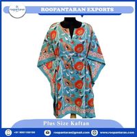 Caftán de Algodón Cambray de Tallas Grandes para Mujer, Estampado a Bloques Indio, Vestido Casual Elegante, Recto, Corto, Suave, Transpirable y Natural