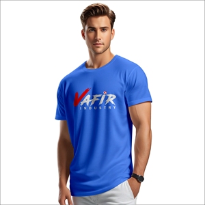 เสื้อยืดคอกลมผู้ชายผ้าคอตตอนสีฟ้าสำหรับ100สีฟ้าคอกลมขนาดอเมริกันโลโก้ OEM - Product Image 4