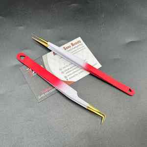 Pince à cils à pointe en fibre de logo personnalisé, rouge, blanc, droite à 90 degrés, forte adhérence, pince à cils en acier inoxydable durable - Product Image 6