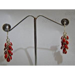 ต่างหูเงินทำมือประดับปะการังดีไซน์องุ่น ของขวัญแฟชั่นสำหรับงานปาร์ตี้ E0944-GS - Product Image 5