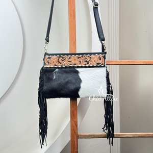 Hot Selling New Women's Large Capacity High Quality Hand Tooled Leather Fringe <b>Crossbody</b> Shoulder <b>Bags</b> Designer Cowhide Handbags - Product Image 1