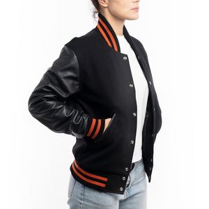OEM personalizado de gran tamaño de las mujeres Varsity chaqueta Y2K Streetwear Universidad de béisbol Letterman abrigo de lana mangas de cuero - Product Image 3