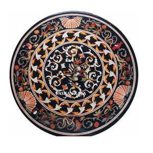 Diseño Único con Incrustaciones en Mármol Negro Pietra Dura de la Mejor Calidad, Forma Redonda, Hecho a Mano, para Mesa de Centro - Product Image 1