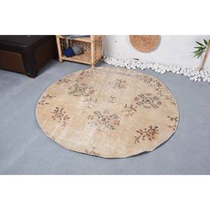 Tapis en laine florale beige vintage grand 4.7 'X 4.7' fait à la main rectangulaire Patchwork Design support en latex pour Teen Living Oriental - Product Image 2