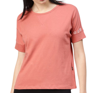 เสื้อยืดสตรีแบบกำหนดเองเสื้อยืดสีชมพูล้วนสำหรับผู้หญิงเสื้อยืดโพลีเอสเตอร์100% - Product Image 1