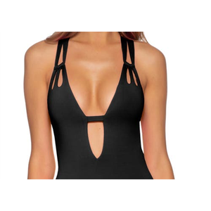 Costume da bagno intero nero con scollo profondo da donna Becca, taglia XL, per gare di nuoto - Product Image 5