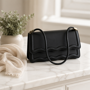 Bolso de hombro cuadrado pequeño para mujer, bolso de mano con borde ondulado de PU, color sólido, a la moda - Product Image 3