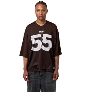 <b>Men</b> Oversized Football Jersey <b>Shirt</b> <b>Brown</b> Mesh Polyester Blend Streetwear Top with Large 55 Print Front Back - Product Image 6