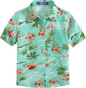 Chemise hawaïenne en satin boutonnée sur mesure pour hommes style station balnéaire d'été avec patchwork rayé bicolore Aloha Beach Look - Product Image 1