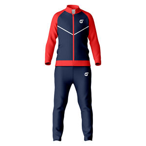 Fabricante de chándal personalizado Conjunto de ropa deportiva azul marino y rojo con chaqueta con cremallera Traje de entrenamiento de poliéster transpirable - Product Image 2