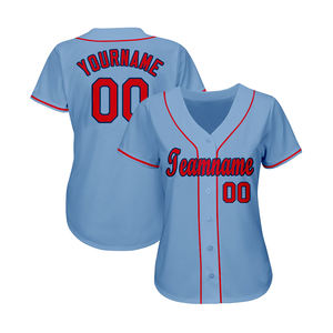 Jersey de béisbol para mujer en color azul cielo ropa de entrenamiento cuello en V peso ligero poliéster hecho media manga Jersey con diseño personalizado - Product Image 3