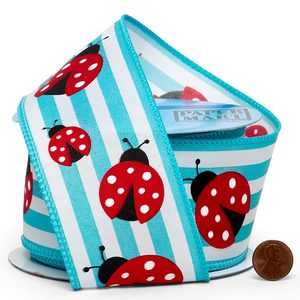 Ladybugs Striped <b>Wired</b> <b>Ribbon</b> Luxury Floral Metal Silk Burlap Polyester for Birthday Easter Halloween Decoration Available Spool - Product Image 3