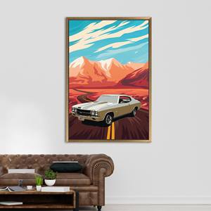 Vintage American Muscle Car Art: Printed <b>Canvas</b> for Retro Decor,Gold <b>Framed</b> - Product Image 1