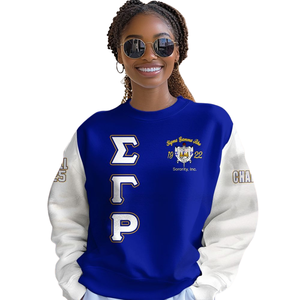 Sigma Gamma Ro เสื้อสเวตเตอร์คอกลมสีฟ้าทอง1922เสื้อสวมหัวผ้าฟลีซแบบพรีเมียมสไตล์แฟชั่นสำหรับผู้หญิงในฤดูหนาว - Product Image 4
