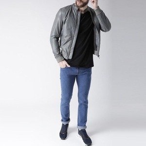 Breathable & Comfortable to Wear Men's Leather Bomber <b>Jacket</b> Coated <b>Canvas</b> Formal Spring Premium Quality - Product Image 4