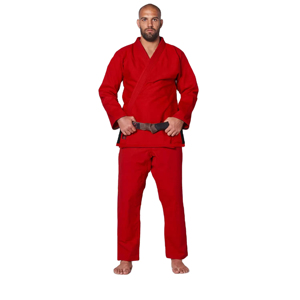 Kimono de BJJ rouge pour homme, coupe classique, uniforme d'arts martiaux pour adulte, pantalon uni teint, en stock - Product Image 1