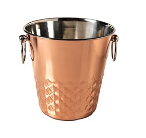 Customized Copper Sheet Ice <b>Bucket</b> Antique Copper Finishing Round Shape With Wooden Roller Handle for <b>Drinks</b> - Product Image 6