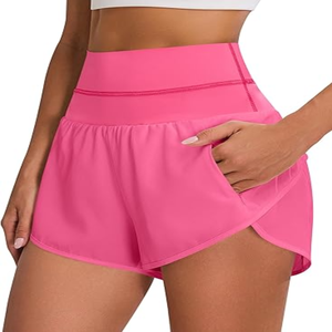 Top femme tendance taille haute Short de sport motif solide taille élastique taille athlétique course Yoga Leggings avec poches - Product Image 4