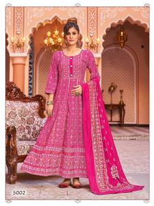 ชุดผ้าเรยอนพร้อมแผ่นฟอยล์สีทองพิมพ์ลาย kurti กับ dupatta สำหรับงานแต่งงานงานปาร์ตี้กลางแจ้ง - Product Image 3