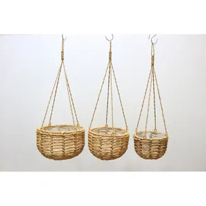 Set Of 3 Round Water Hyacinth Hanging Planter Eco Friendly 100% Natural For Home Garden Decoration Made By Vietnam Factory