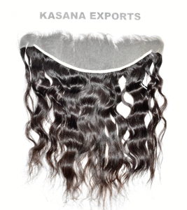 100% brut ondulé 13*6 Frontal naturel indien fabrique des cuticules alignées machine double trame vague profonde Temple Extension de cheveux humains - Product Image 2