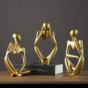 Juego de 3 estatuas de pensador de metal para decoración del hogar escultura abstracta de aluminio para oficina estudio sala de estar arte dama cara máscara Fi - Product Image 1