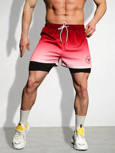 Pantalones cortos de gimnasio para hombre baratos al por mayor, pantalones cortos de entrenamiento físico de malla de playa de secado rápido con bolsillos de talla grande, cintura estampada de poliéster liso - Product Image 4