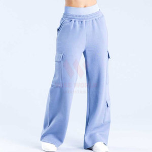 Pantalon cargo taille haute pour femme en molleton, couleur unie, coupe droite, longueur intégrale, taille élastique, formel, polyester/coton, imperméable - Product Image 4