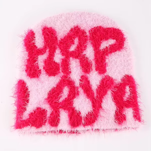 Nueva llegada Trending Jacquard Furry Mohair Beanie Hip hop Streetwear Knit Hat para invierno Cuffless Beanie Winter 2025/26 - Product Image 4