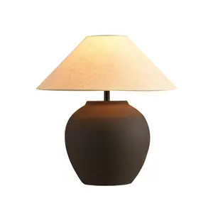 Hot Sell Ceramic table lamp luxury vintage Chinese style fabric shade creative hotel museum desk light